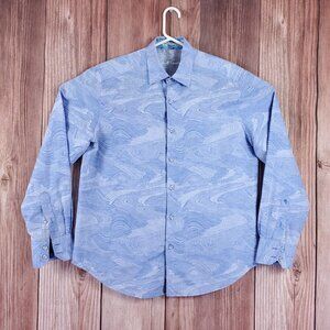 Robert Graham Mens L Classic Fit Wave Marble Swirl Linen Blend Button Up Shirt